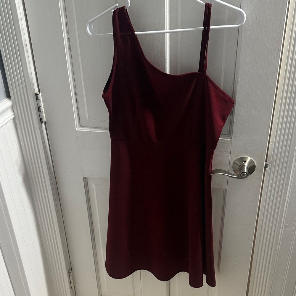 SHEIN One-Shoulder Dress in Deep Burgundy